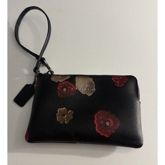 Coach Black Floral Wristlet Zip Close wallet Excellent Condition - Picture 1 of 8